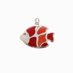 pendentif poisson argent et corail rouge