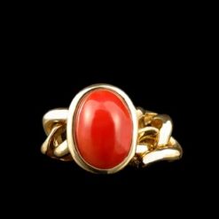 Bague or jaune et corail rouge