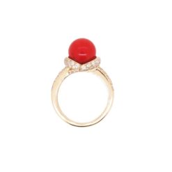 Bague jonc en or jaune et corail rouge