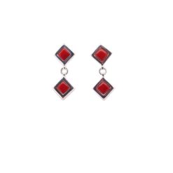 Boucles D'oreilles Argent 925 Ovale Corail Rouge Et Jade Vert - Modèle Aght 0840, Fixation Papillon, Neuf Avec étiquettes