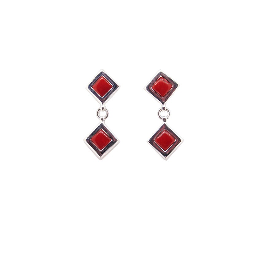 Boucles D’oreilles Argent Avec Corail Rouge Et Zircon Blanc – Style Bohème, Jamais Portées