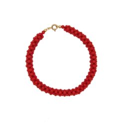 bracelet tissé perles corail rouge méditerranée fermoir or jaune 18 carat