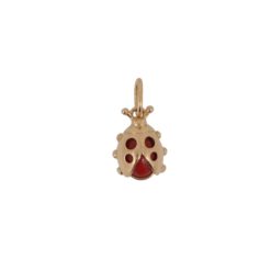 Pendentif coccinelle, corail rouge et or jaune