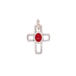 Pendentif croix évidée et corail rouge