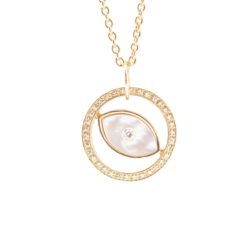 Pendentif oeil en nacre blanche et diamants sur or jaune
