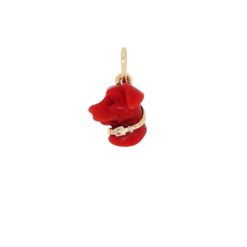 Pendentif tête de chien corail rouge et or jaune (petit modèle).