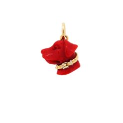 Pendentif tête de chien corail rouge et or jaune petit modèle