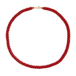 Collier tissé perles de corail rouge sur or 18k.