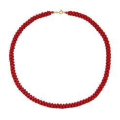 Collier perle de corail rouge fermoir or jaune 18 carats