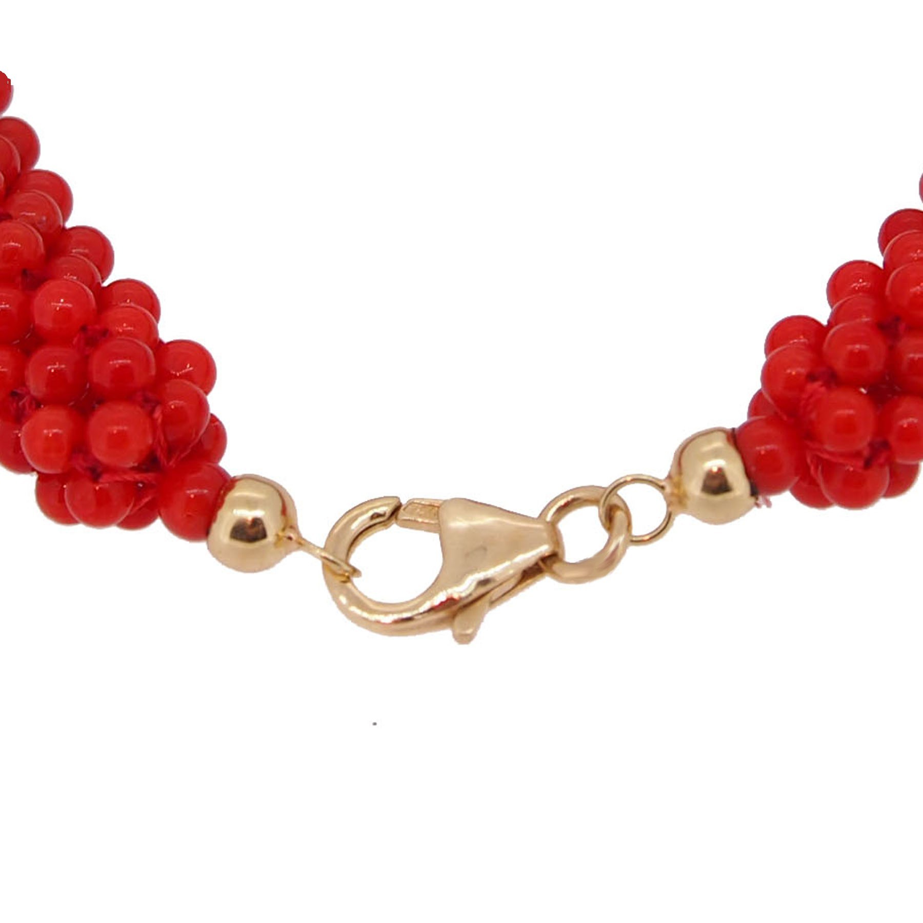 Collier tissé perles de corail rouge sur or 18k. - La Taillerie Du Corail