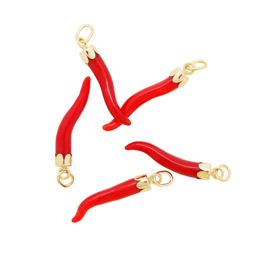 Corne pendentif corail rouge méditerranée or jaune 18k