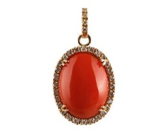Pendentif joaillerie collection intemporel en or jaune 18 carats corail et diamants.