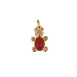 Pendentif our nounours corail rouge méditerranée et or jaune 18k