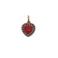 Pendentif coeur or jaune, saphirs et corail rouge.