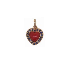 Pendentif coeur or jaune, saphirs et corail rouge.