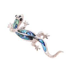 Pendentif-broche salamandre nacre bleue sur argent.