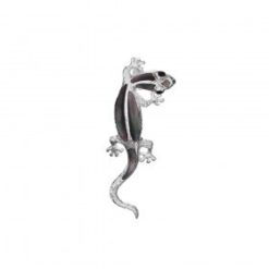 Pendentif broche salamandre nacre grise sur argent