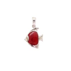 Pendentif poisson en corail rouge et argent