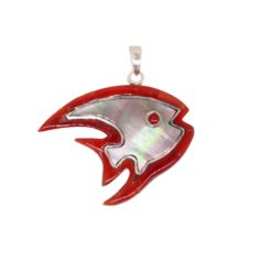 Pendentif poisson en corail rouge, nacre et argent