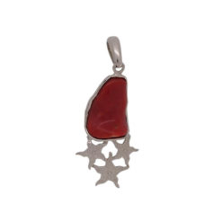 Pendentif en argent, corail rouge et étoiles (grand modèle).