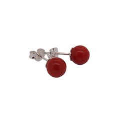 Boucles d'oreilles puces en argent et corail rouge (7mm)