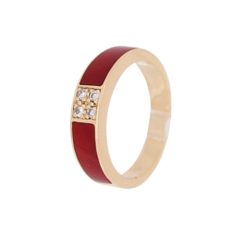 Bague en or jaune, corail rouge et quatre diamants