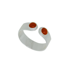 bague jonc plat argent deux cabochons corail rouge méditerranée