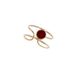 bague argent doré double fil cabochons corail rouge