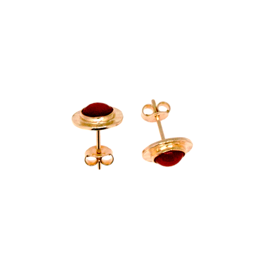 Boucles D'oreilles Argent 925 Doré Avec Corail Rouge Cabochon Et Pendants Os - Delmaoro - Neuf Avec étiquettes