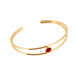 bracelet jonc double fil argent doré un cabochon rond corail rouge