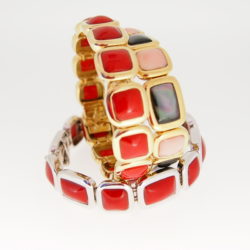 bracelet or jaune 18k cabochons corail rouge méditerranée ou nacre