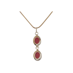 pendentif argent doré deux cabochons corail rouge méditerranée