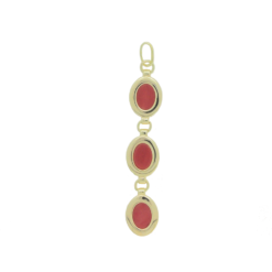 Pendentif argent doré cabochons ovales corail rouge méditerranée