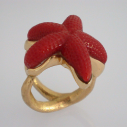 bague or jaune 18k étoile de mer corail rouge de méditerranée corsica