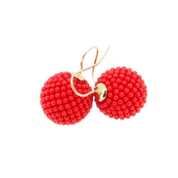 boucles d'oreilles crochet or jaune 18k perles corail rouge méditerranée tissé