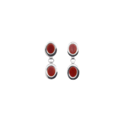 Boucles d'oreilles argent et corail rouge, deux motifs ovales