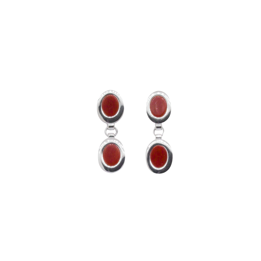 Réversible Corail Rouge et Nacre 925 Argent Sterling Ovale Boucles D/'oreilles