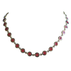 collier argent doré et cabochons ronds corail rouge méditerranée
