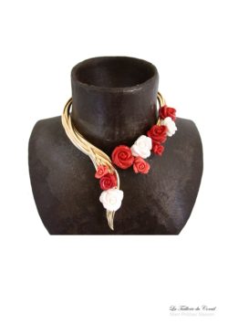 collier or jaune 18k histoire de rose corail rouge blanc rose