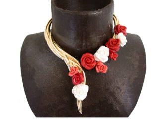 collier or jaune 18k histoire de rose corail rouge blanc rose