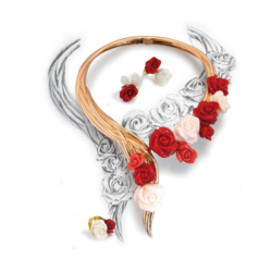 coller histoire de roses en corail rouge, corail rose du Japon et or