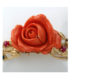 bracelet or pierres et rose de corail rouge