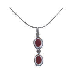Pendentif argent deux cabochons corail rouge méditerranée