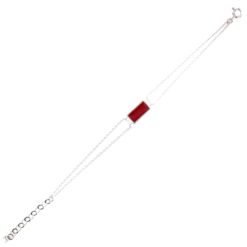Bracelet argent avec motif rectangle en corail rouge de méditerranée