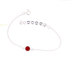 bracelet argent avec motif rond en corail rouge de méditerranée face