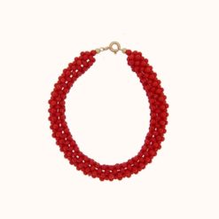 bracelet tissé perles corail rouge de méditerranée corse fermoir or jaune 18k