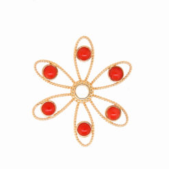Pendentif fleur en argent doré et cabochons de corail rouge