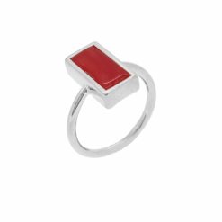 bague argent rectangle corail corse rouge méditerranée