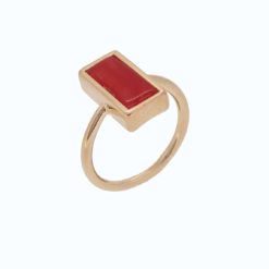 bague argent doré rectangle corail rouge méditerranée corse