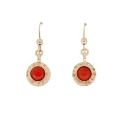 boucles d'oreilles argent doré martellé corail rouge de méditerranée cabochon rond